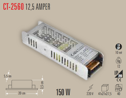 CT-2560 12 Volt 12.5 Amper 150 W Slim Trafo İP20 - Thumbnail