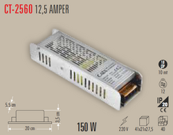 CATA - CT-2560 12 Volt 12.5 Amper 150 W Slim Trafo İP20 (1)