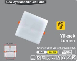 ERKLED - 10W / LED PANEL / KARE / SIVA ALTI / 220V / AYARLANABİLİR