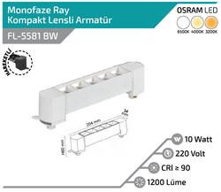 FORLİFE - FL-5581 BW 10W Beyaz Kasa Beyaz Lensli Hareketli Ray Armatürü (1)