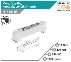 FL-5581 BS 10W Beyaz Kasa Silver Lensli Hareketli Ray Armatürü - Thumbnail