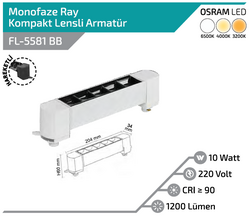 FL-5581 BB 10W Beyaz Kasa Siyah Lensli Hareketli Ray Armatürü - Thumbnail