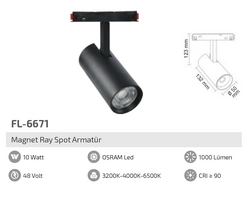 FL-6671 10W Magnet Ray Spot Armatür - Thumbnail