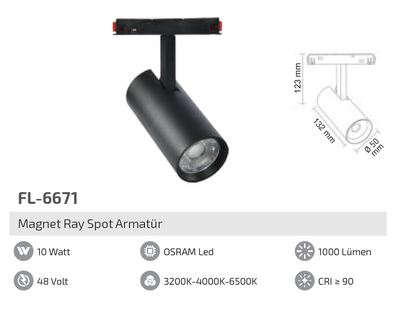 FL-6671 10W Magnet Ray Spot Armatür