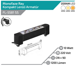 FL-5581 SS 10W Siyah Kasa Silver Lensli Hareketli Ray Armatürü - Thumbnail