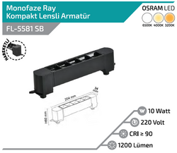 FL-5581 SB 10W Siyah Kasa Siyah Lensli Hareketli Ray Armatürü - Thumbnail