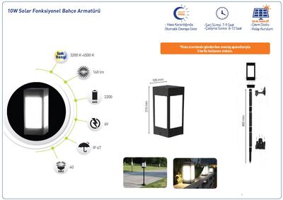 Solar Led / Fonksiyonel Bahçe Armatürü / 10w / İP67