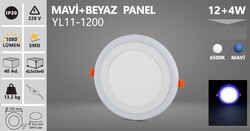 NOAS - 12+4 W / LED PANEL / YUVARLAK / SIVA ALTI / 220V / ÇİFT RENK MAVİ+BEYAZ (1)