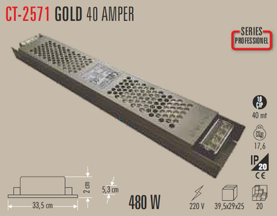 CT-2571 12 Volt 40 Amper 500 W Süper Slim Trafo İP20 FANSIZ