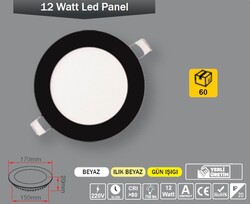 ERKLED - 12W / LED PANEL / YUVARLAK / SIVA ALTI / 220V / SİYAH KASA