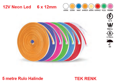 Neon Led / Yassı Tip / Metrede 60 Led / 12 Volt / Dış Mekan İP65 