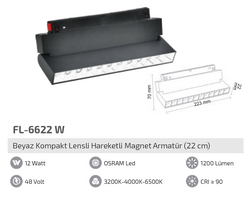 FL-6622 W 12W Beyaz Kompakt Lensli Hareketli Magnet Armatür - Thumbnail