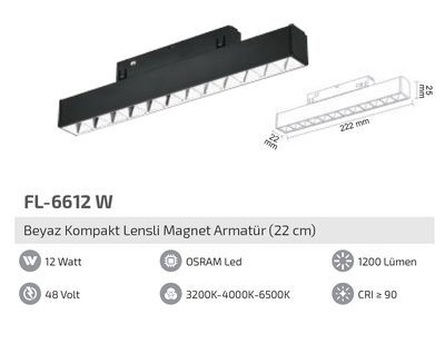 FL-6612 W 12W Beyaz Kompakt Lensli Magnet Armatür