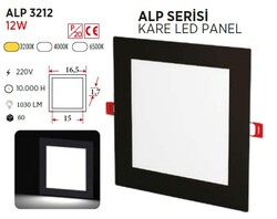 YCL - 12W / LED PANEL / KARE / SIVA ALTI / 220V / SİYAH KASA (1)