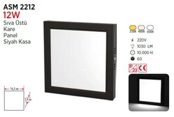 YCL - 12W / LED PANEL / KARE / SIVA ÜSTÜ / 220V / SİYAH KASA (1)