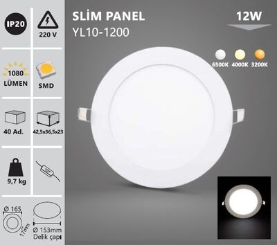 12W / LED PANEL / YUVARLAK / SIVA ALTI / 220V