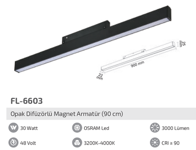 FL-6603 30W Opak Difüzörlü Magnet Armatür