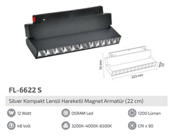 FL-6622 S 12W Silver Kompakt Lensli Hareketli Magnet Armatür - Thumbnail