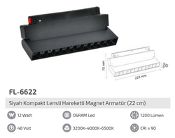 FL-6622 12W Siyah Kompakt Lensli Hareketli Magnet Armatür - Thumbnail