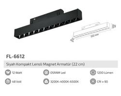 FL-6612 12W Siyah Kompakt Lensli Magnet Armatür - Thumbnail
