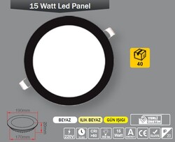 ERKLED - 15W / LED PANEL / YUVARLAK / SIVA ALTI / 220V / SİYAH KASA