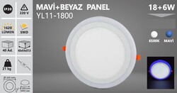 NOAS - 18+6 W / LED PANEL / YUVARLAK / SIVA ALTI / 220V / ÇİFT RENK MAVİ+BEYAZ / YL11-1800 (1)