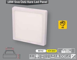 18W / LED PANEL / KARE / SIVA ÜSTÜ / 220V - Thumbnail