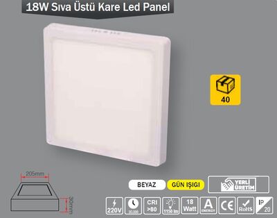 18W / LED PANEL / KARE / SIVA ÜSTÜ / 220V 