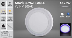 NOAS - 18+6 W / LED PANEL / YUVARLAK / SIVA ÜSTÜ / 220V / ÇİFT RENK MAVİ+BEYAZ / YL14-1800-R (1)