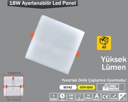 ERKLED - 18W / LED PANEL / KARE / SIVA ALTI / 220V / AYARLANABİLİR