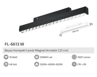 FL-6613 W 18W Beyaz Kompakt Lensli Magnet Armatür