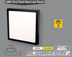 ERKLED - 18W / LED PANEL / KARE / SIVA ÜSTÜ / 220V / SİYAH KASA