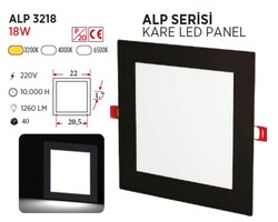 18W / LED PANEL / KARE / SIVA ALTI / 220V / SİYAH KASA - Thumbnail