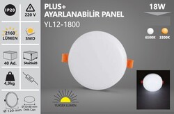 NOAS - 18W / LED PANEL / YUVARLAK / SIVA ALTI / 220V / AYARLANABİLİR / PLUS / YL12-1800 (1)