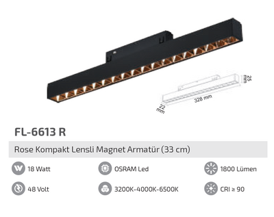 FL-6613 R 18W Rose Kompakt Lensli Magnet Armatür