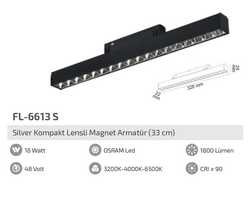 FL-6613 S 18W Silver Kompakt Lensli Magnet Armatür - Thumbnail