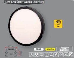 ERKLED - 18W / LED PANEL / YUVARLAK / SIVA ÜSTÜ / 220V / SİYAH KASA