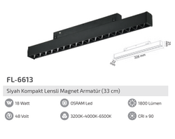 FL-6613 18W Siyah Kompakt Lensli Magnet Armatür - Thumbnail