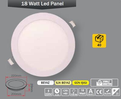 18W / LED PANEL / YUVARLAK / SIVA ALTI / 220V