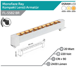 FL-5582 BR 20W Beyaz Kasa Rose Lensli Hareketli Ray Armatürü - Thumbnail