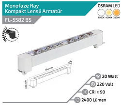 FL-5582 BS 20W Beyaz Kasa Silver Lensli Hareketli Ray Armatürü - Thumbnail