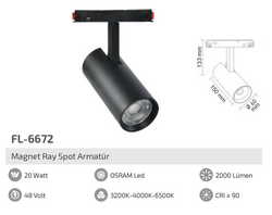 FL-6672 20W Magnet Ray Spot Armatür - Thumbnail