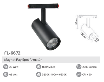 FL-6672 20W Magnet Ray Spot Armatür