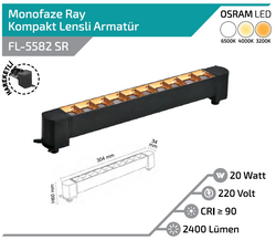 FORLİFE - FL-5582 SR 20W Siyah Kasa Rose Lensli Hareketli Ray Armatürü (1)