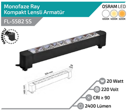 FL-5582 SS 20W Siyah Kasa Silver Lensli Hareketli Ray Armatürü - Thumbnail