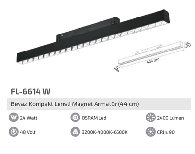 FL-6614 W 24W Beyaz Kompakt Lensli Magnet Armatür