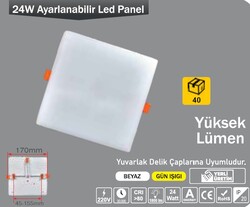 ERKLED - 24W / LED PANEL / KARE / SIVA ALTI / 220V / AYARLANABİLİR