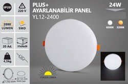 24W / LED PANEL / YUVARLAK / SIVA ALTI / 220V / AYARLANABİLİR / PLUS / YL12-2400 - Thumbnail