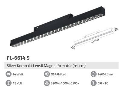 FL-6614 S 24W Silver Kompakt Lensli Magnet Armatür