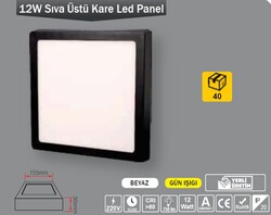 ERKLED - 12W / LED PANEL / KARE / SIVA ÜSTÜ / 220V / SİYAH KASA